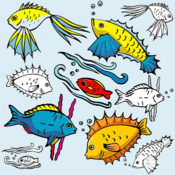 Various cartoon fish