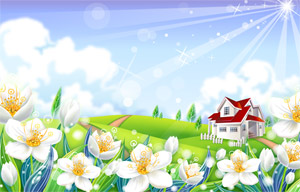 Flower countryside scenery of vector material
