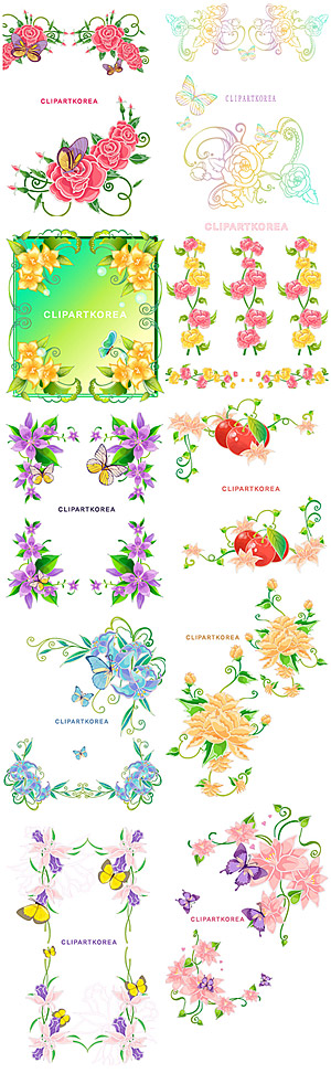 Lace, flowers and butterflies vector material