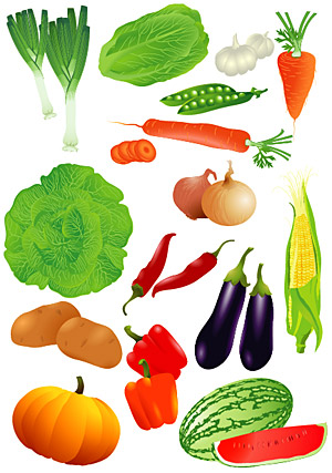 Vector fruits and vegetables