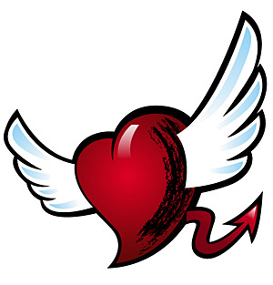 With wings and tail of the heart-shaped vector material