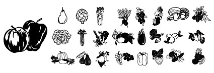Black and white vector material fruits and vegetables