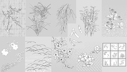 Vector line drawing of flowers -50(dandelion, lily)