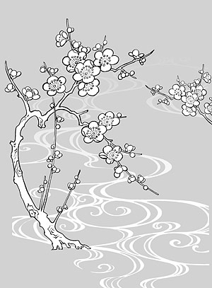 Vector line drawing of flowers-30(Plum blossom, flowing water)