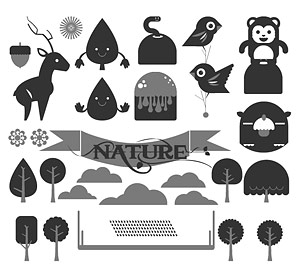 Cute cartoon animals and trees vector material