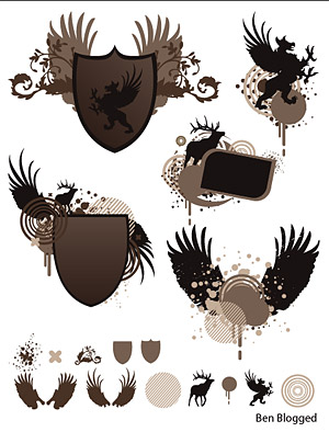 Shields, wings, pictorial material vector