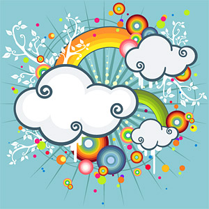Rainbow, clouds trend illustrations