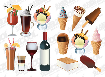 Ice cream and drinks vector material