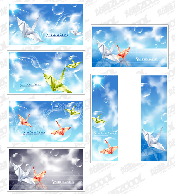 Vector background paper cranes and fantasy material