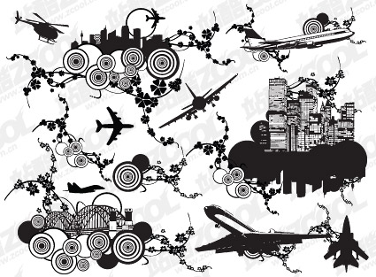 Cities and tread combination of elements of vector material