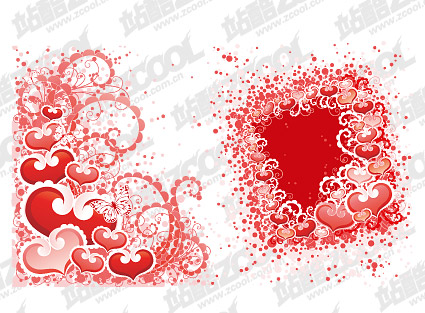 Heart-shaped, dot patterns and vector material