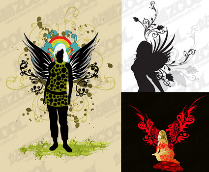 3 of the wings of female pattern vector material