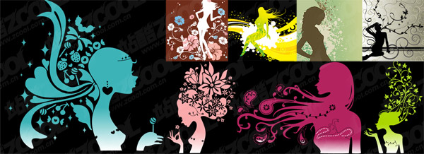 Fashion pattern female silhouettes vector material