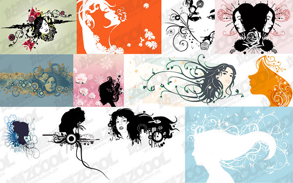 12, with the pattern portrait of female silhouettes vector material