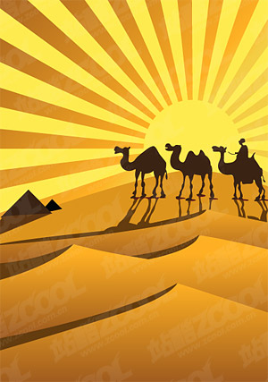 Gold desert on camel silhouettes vector material