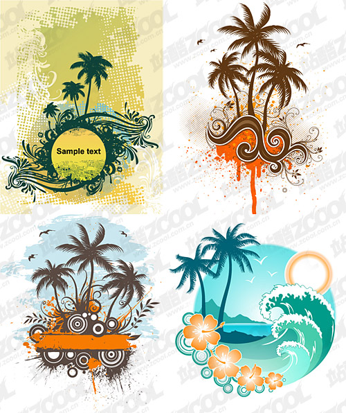 4, coconut trees theme vector material