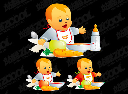 Dining babies vector material