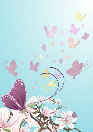 Purple flowers and butterflies
