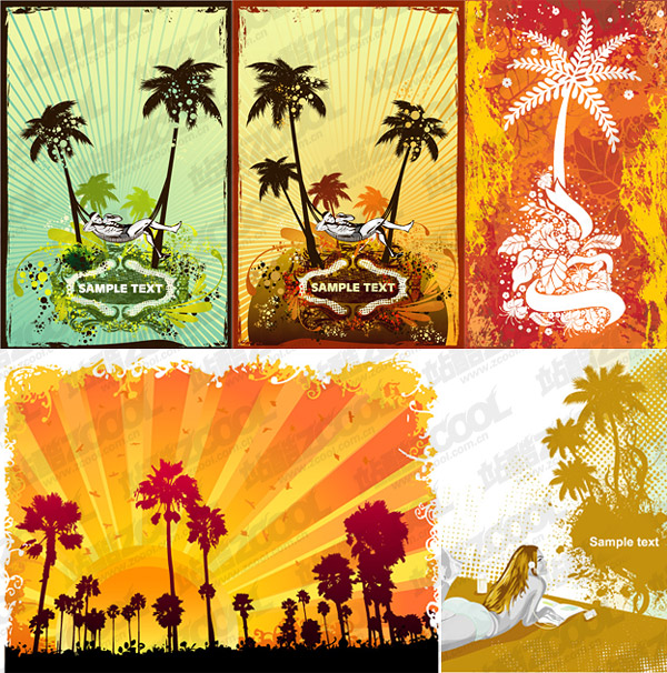 coconut trees theme vector illustrations material