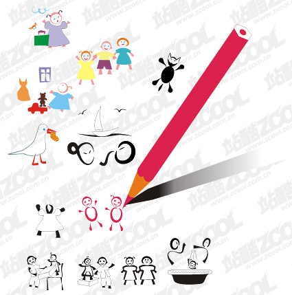 Children vector drawing material