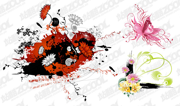 different flowers vector material