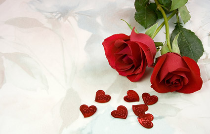 Two red roses and heart-shaped picture
