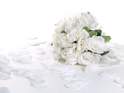 White rose petals and bouquets