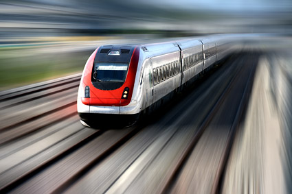 High-speed trains travelling on the picture material