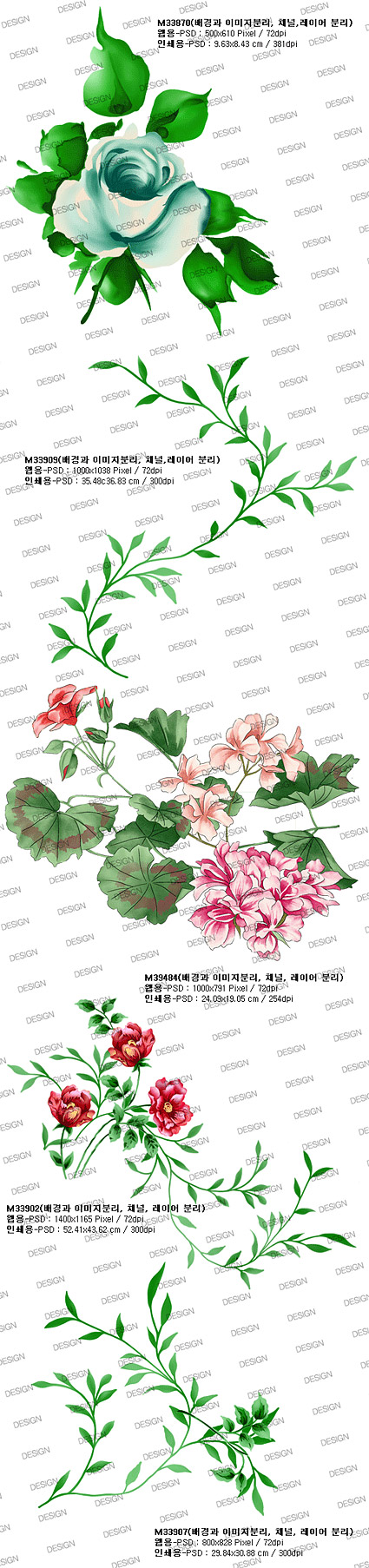 Fashion flowers and leaves psd layered material