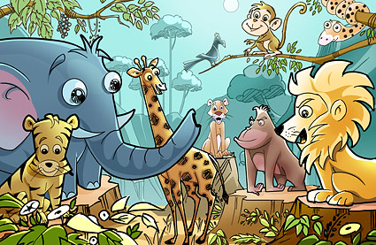 Forest cartoon animals psd layered material