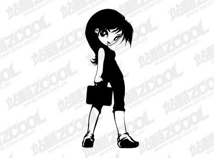 Female white-collar black and white cartoon