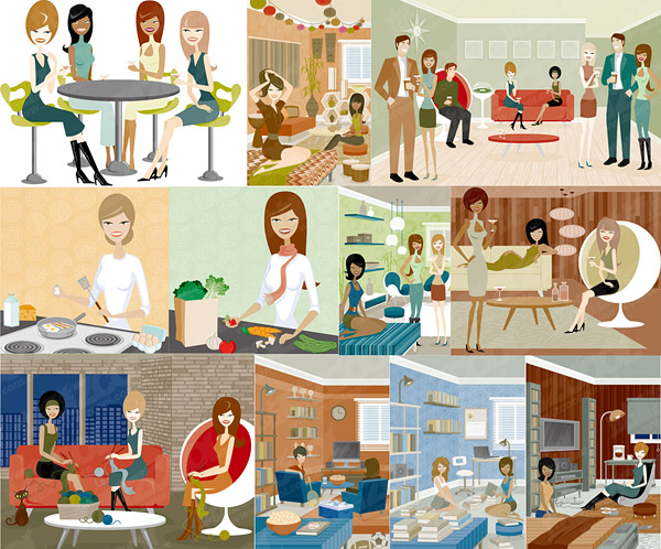 Series vector illustration of men and women of modern material-3