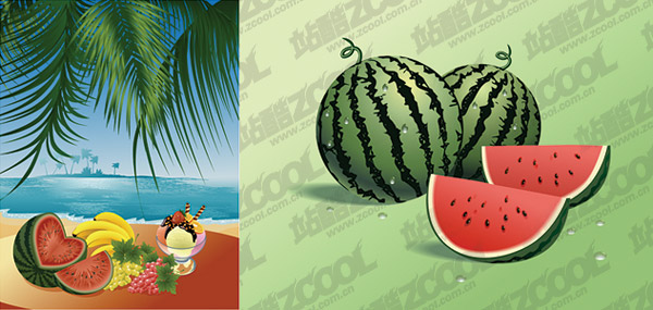 The seaside feast of fruits vector material