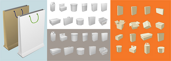 Blank box and bag packaging material vector