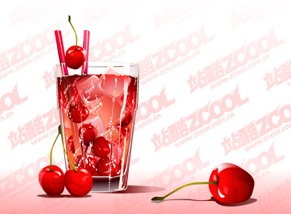 Cherry cold drink tastes vector material