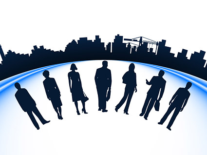 Business people and urban construction silhouette