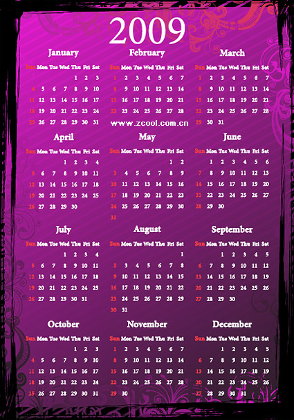 2009 calendar pattern vector material