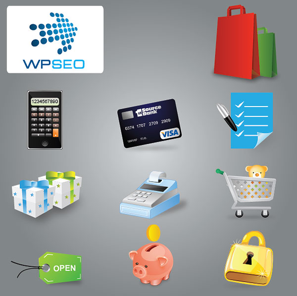 Calculator, credit cards, cash register, to save money pot
