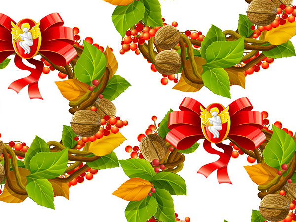Vector Christmas, Christmas decorations, leaves, walnuts, Chinese hawthorn