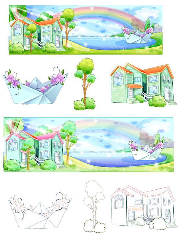 Hand-painted style, summer style series of vector -5