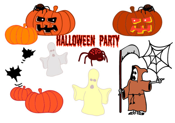 Halloween, ghosts, pumpkins, spiders, bats