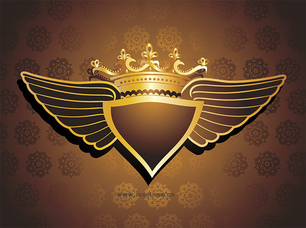 Crown patterns wings vector background material