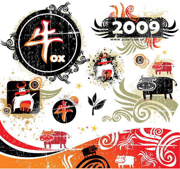 2009 Year of the Ox trend element vector material