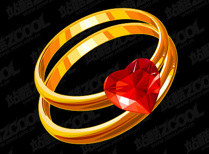 Heart-shaped diamond gold ring vector material