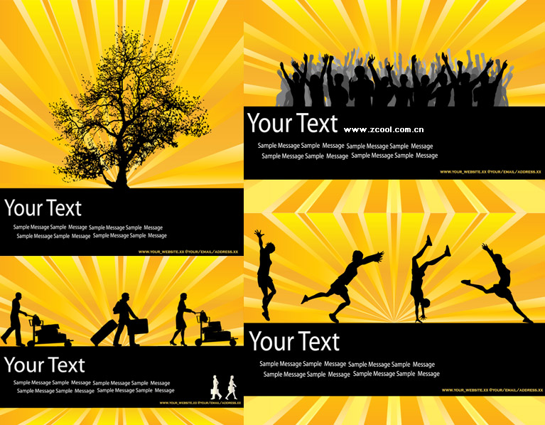 Yellow-black color trend silhouette vector material