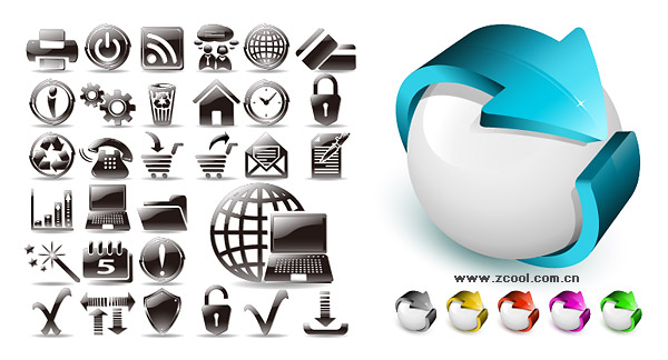 Black and white and three-dimensional icon vector material