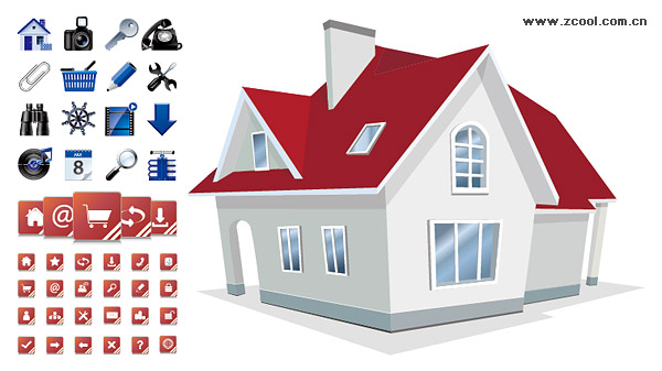 House with 2 sets of utility icon vector material