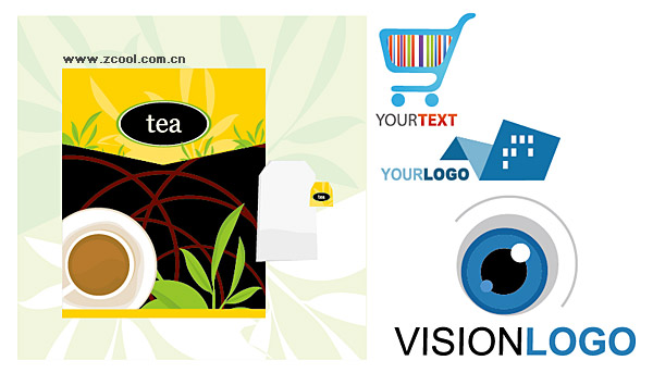 Tea packaging and logo template vector material