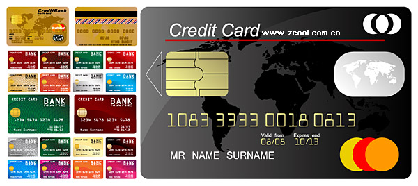 Multiple credit card template vector material