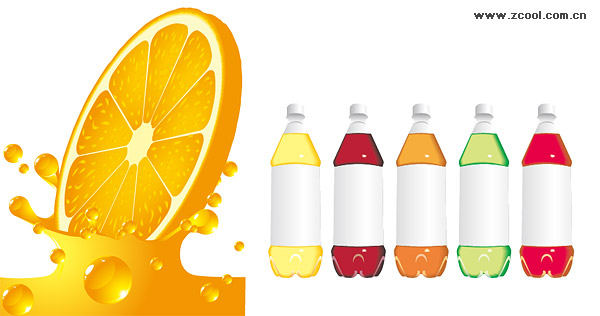 Orange juice bottles and empty vector material